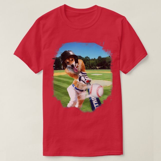 Shiba Inu Dog Playing Table Baseball T-Shirt (Design Front)