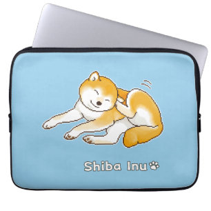 Shiba Inu Dog Relaxing Peacefully Pixel Art Laptop Sleeve