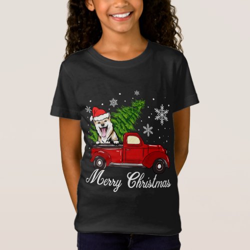 Shiba Inu Dog Riding Red Truck Christmas Decoratio T_Shirt