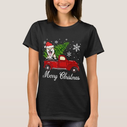 Shiba Inu Dog Riding Red Truck Christmas Decoratio T_Shirt