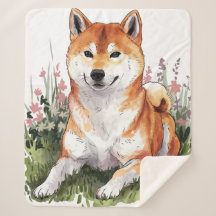 Shiba Inu Dog Sherpa Blanket Watercolor Design