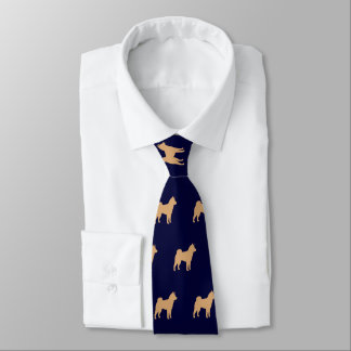 Shiba Inu Dog Silhouettes Pattern Navy Blue Tie
