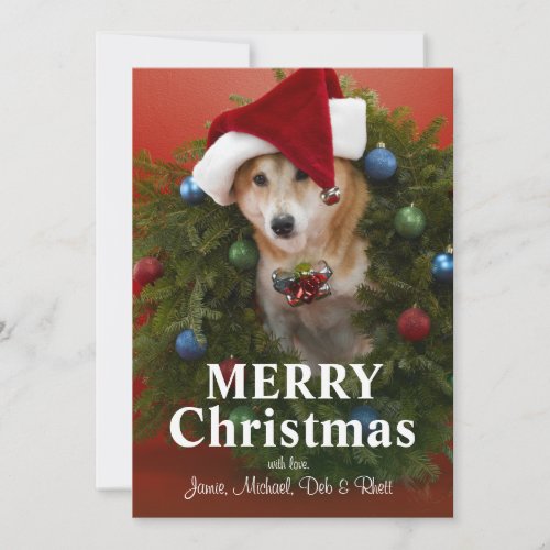 Shiba Inu dog sitting in Christmas wreath Holiday Card