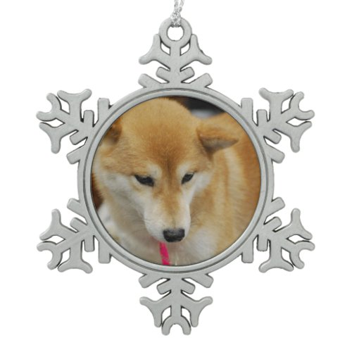 Shiba Inu Dog Snowflake Pewter Christmas Ornament
