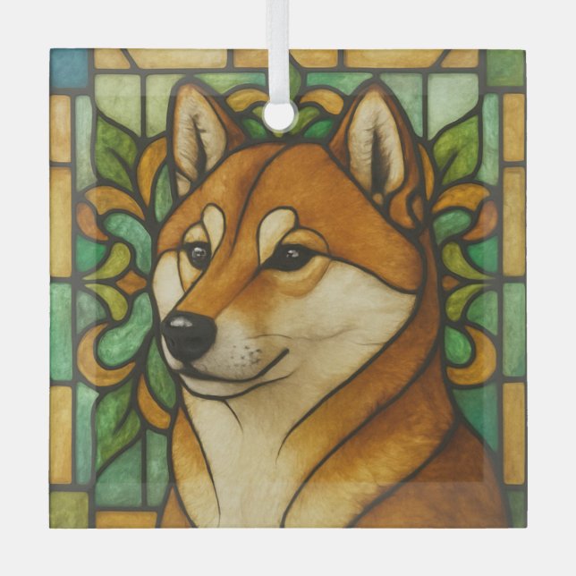 Shiba Inu Dog "Stained Glass"  Glass Ornament (Front)