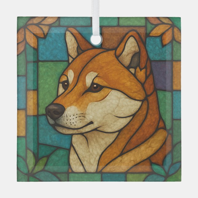 Shiba Inu Dog "Stained Glass"  Glass Ornament (Front)