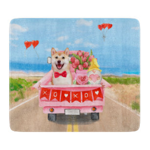 Shiba Inu Dog Valentine's Day Truck Hearts Cutting Board