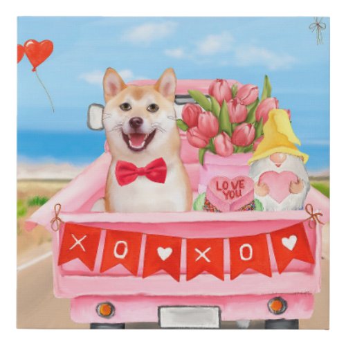 Shiba Inu Dog Valentines Day Truck Hearts Faux Canvas Print