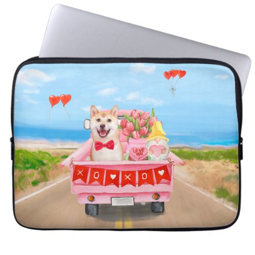 Shiba Inu Dog Valentines Day Truck Hearts Laptop Sleeve