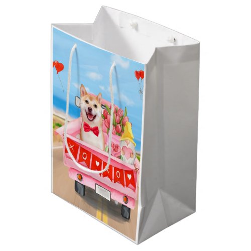 Shiba Inu Dog Valentines Day Truck Hearts Medium Gift Bag