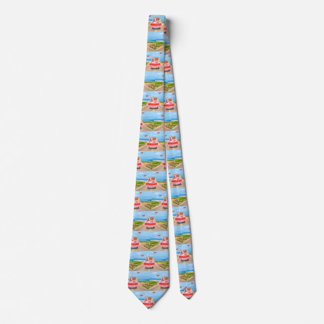 Shiba Inu Dog Valentine's Day Truck Hearts Neck Tie (Front)
