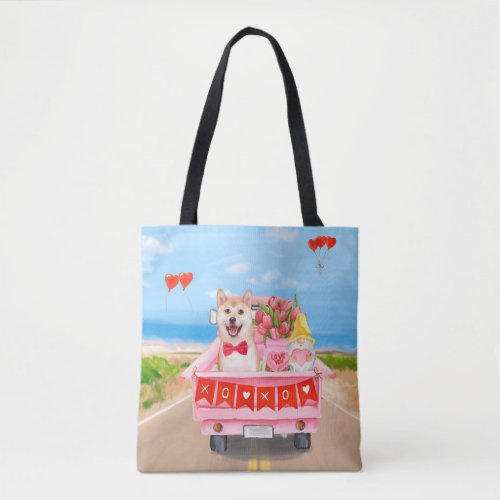 Shiba Inu Dog Valentines Day Truck Hearts Tote Bag