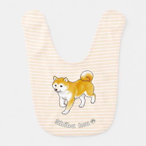 Shiba Inu Dog Walking Leisurely Pixel Art Baby Bib