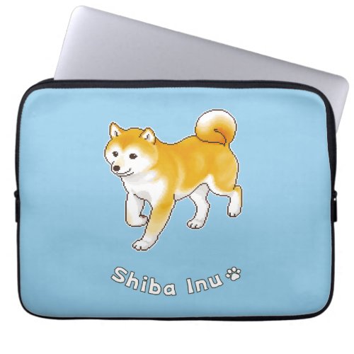 Shiba Inu Dog Walking Leisurely Pixel Art Laptop Sleeve