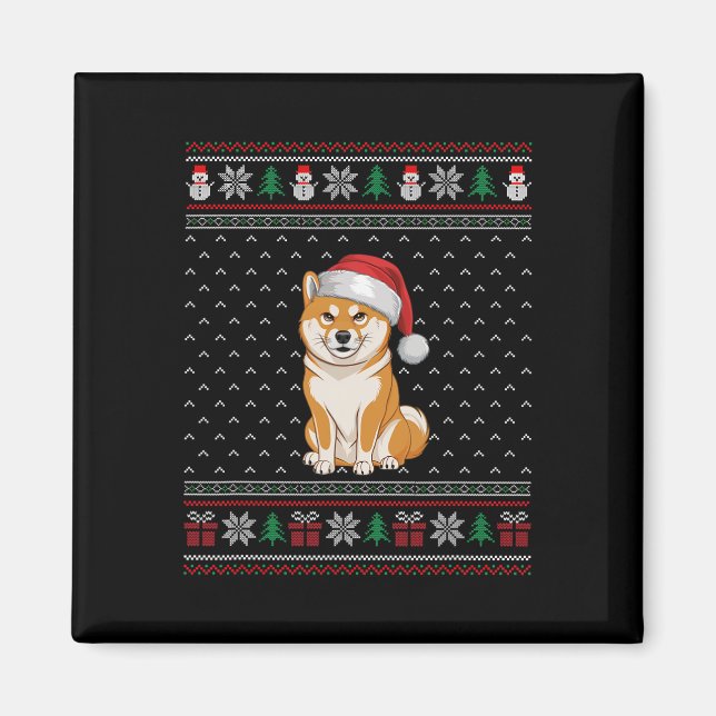 Shiba Inu Dog Wearing Santa Hat Ugly Xmas Dog Love Magnet (Front)