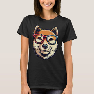 Shiba Inu Dog With Glasses Pop Art Style T-Shirt