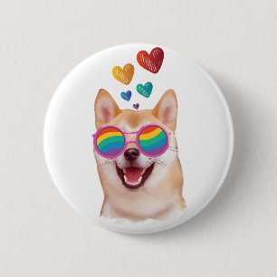 Shiba Inu Dog with Hearts Valentine's Day Button