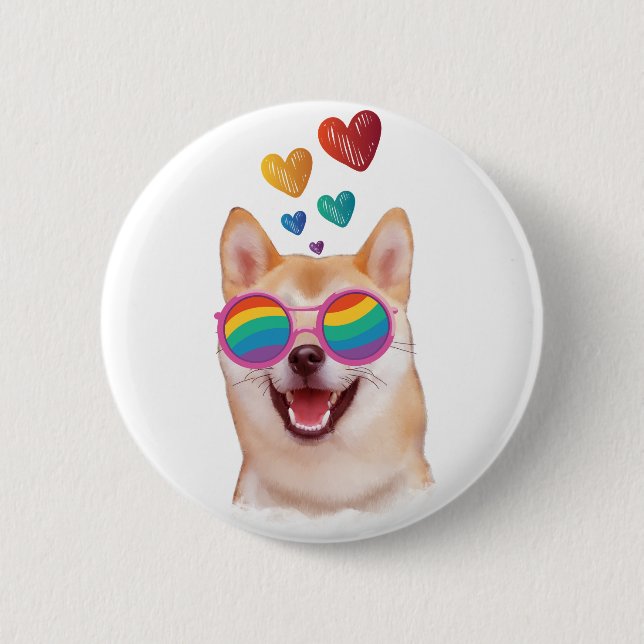 Shiba Inu Dog with Hearts Valentine's Day Button (Front)