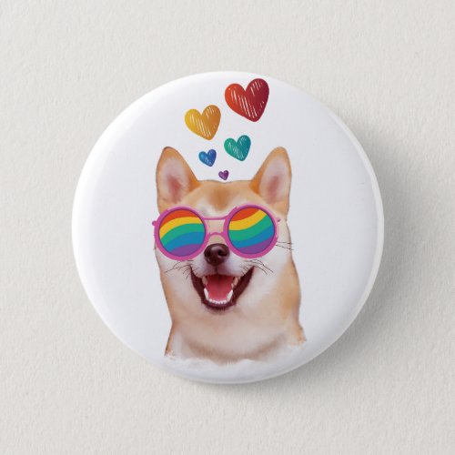Shiba Inu Dog with Hearts Valentines Day Button