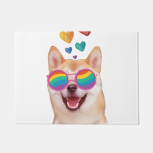 Shiba Inu Dog with Hearts Valentine's Day Doormat