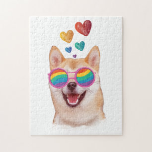 Shiba Inu Dog with Hearts Valentine's Day Jigsaw Puzzle
