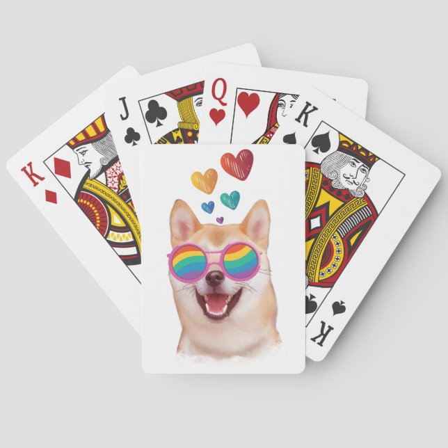 Shiba Inu Dog with Hearts Valentine's Day Poker Cards (Back)