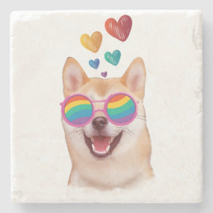Shiba Inu Dog with Hearts Valentine's Day Stone Coaster