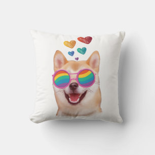 Shiba Inu Dog with Hearts Valentine's Day Throw Pillow