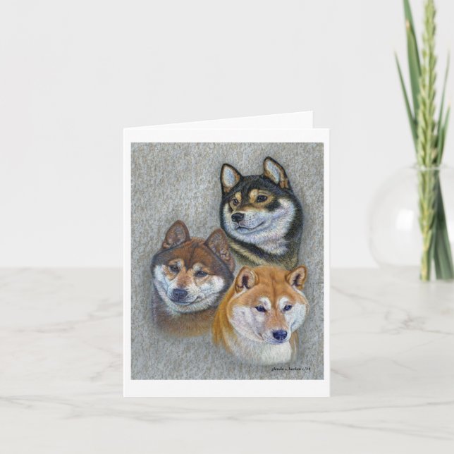 Shiba Inu Dogs Art Note Card by Glenda S. Harlan (Front)