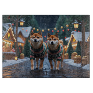 Shiba Inu Dogs Christmas Snow Holiday Cutting Board