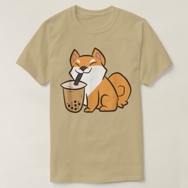 Shiba Inu Drinking Bubble Tea Kawaii Shiba Inu Wit T-Shirt (Design Front)