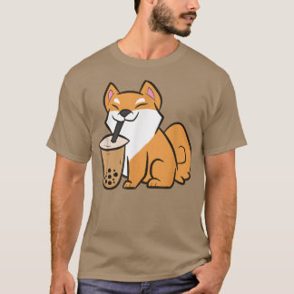 Shiba Inu Drinking Bubble Tea Kawaii Shiba Inu Wit T-Shirt