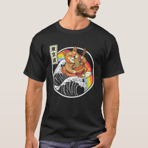 Shiba Inu Eating Ramen Surfing Kanagawa Wave Japan T-Shirt