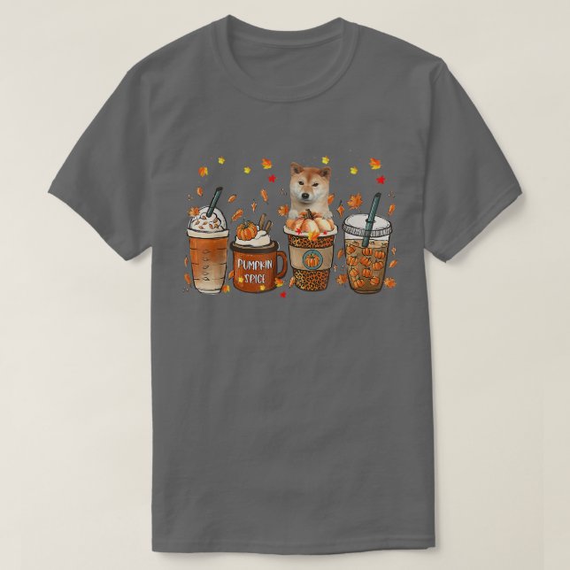 Shiba Inu Fall Coffee Pumpkin Spice Latte Iced Aut T-Shirt (Design Front)