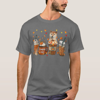 Shiba Inu Fall Coffee Pumpkin Spice Latte Iced Aut T-Shirt