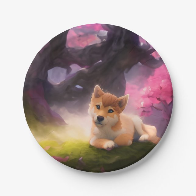 Shiba Inu Fantasy Anime Paper Plates (Front)