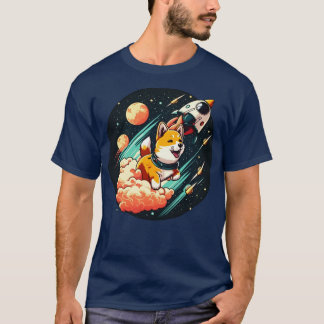 shiba inu flying into space with a rocket2 T-Shirt