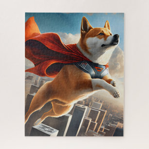 Shiba Inu Flying over the city Jigsaw Puzzle