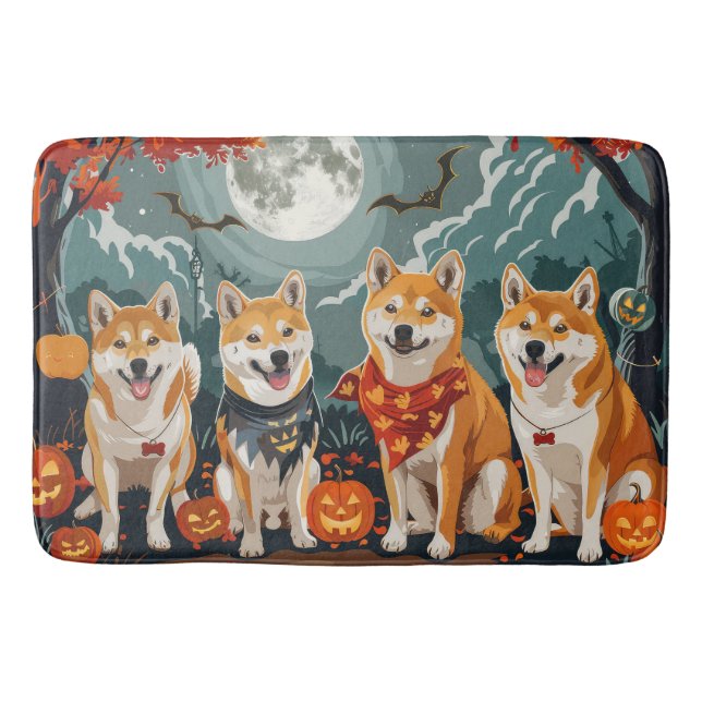 Shiba Inu Halloween Spooky Bath Mat (Front)