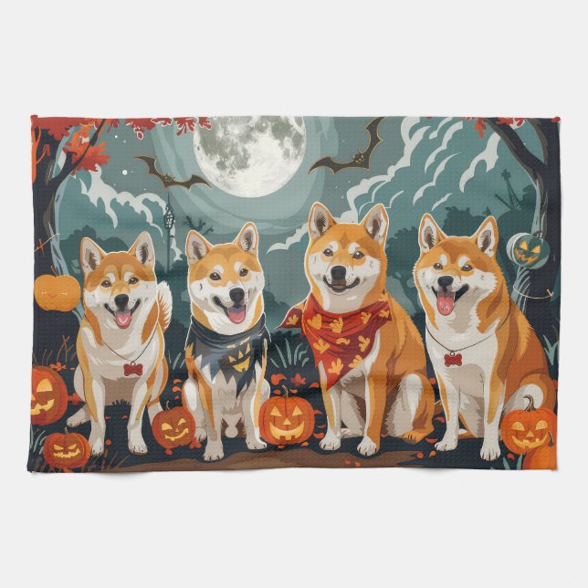 Shiba Inu Halloween Spooky Kitchen Towel (Horizontal)