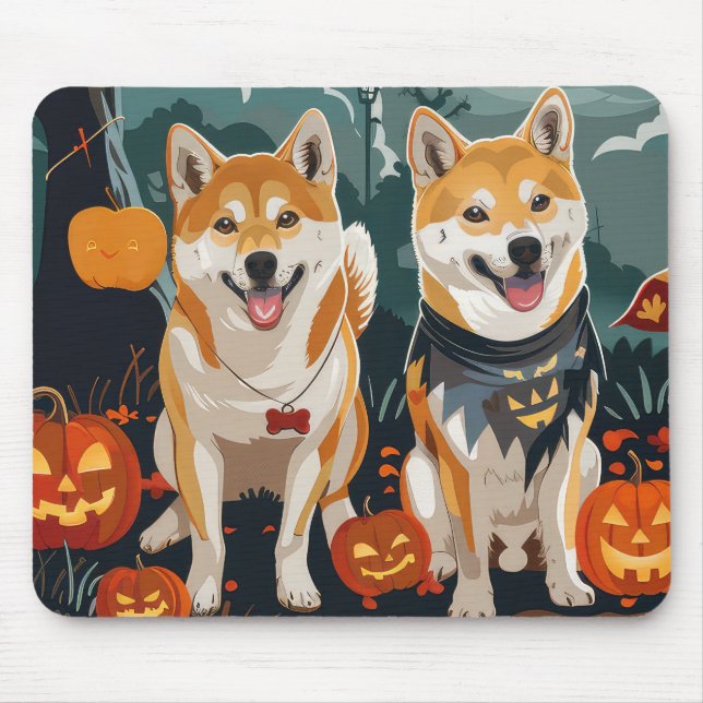 Shiba Inu Halloween Spooky Mouse Pad (Front)