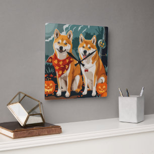 Shiba Inu Halloween Spooky Square Wall Clock