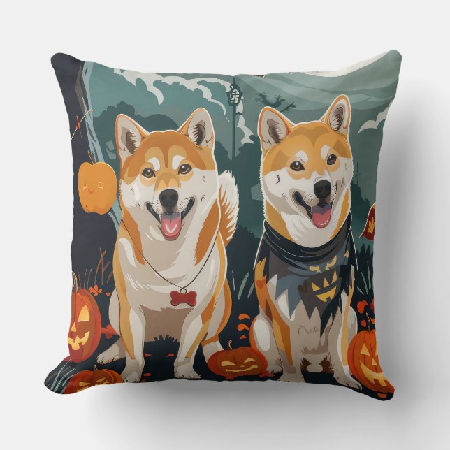 Shiba Inu Halloween Spooky Throw Pillow (Front)