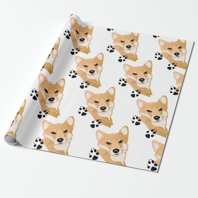 Shiba Inu Head Wrapping Paper (Unrolled)