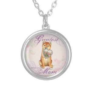 Shiba Inu Heart Mom Silver Plated Necklace