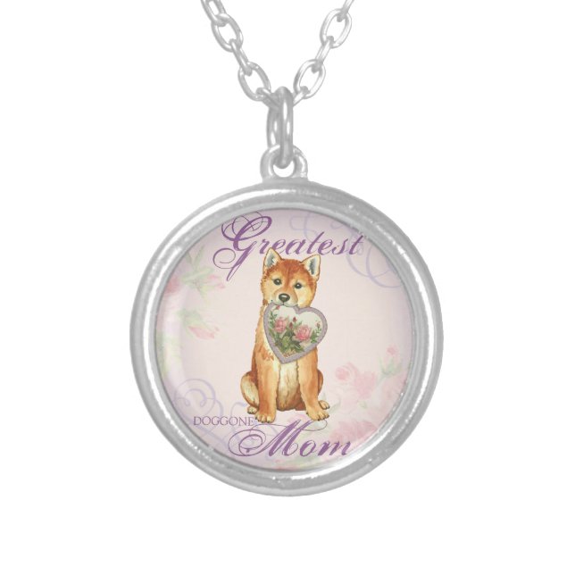 Shiba Inu Heart Mom Silver Plated Necklace (Front)