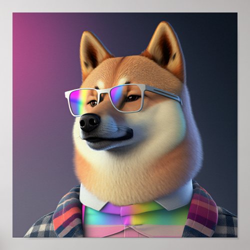 Shiba Inu Hipster Dog Poster