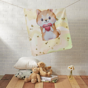 Shiba Inu Holding A Heart Baby Blanket