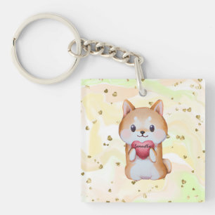 Shiba Inu Holding A Heart Keychain