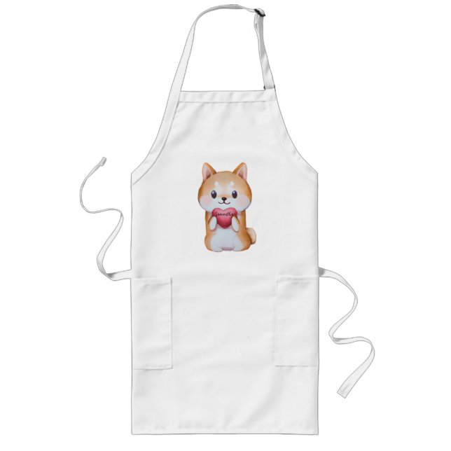 Shiba Inu Holding A Heart Long Apron (Front)